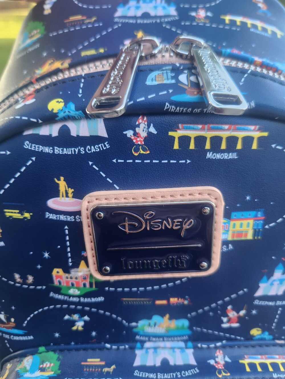 Loungefly Navy Disney Park Map Mini Backpack with Pink Accents - Picture 4 of 14